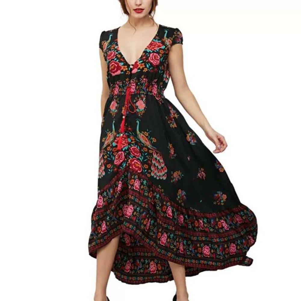 Peacock Bohemian Boho Style Floral Maxi dress